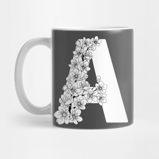 Monochrome capital letter A patterned with sakura twig Mug